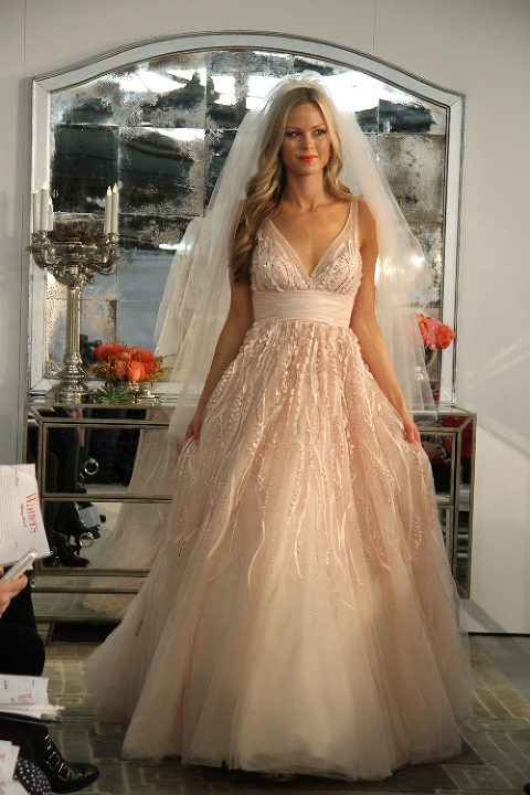 Watters pink wedding dress
